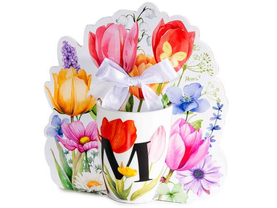 300ml porcelain mug with floral print and letter M