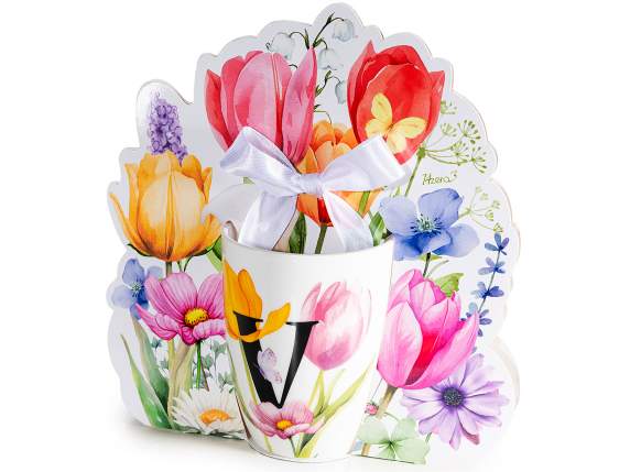 300ml porcelain mug with floral print and letter V