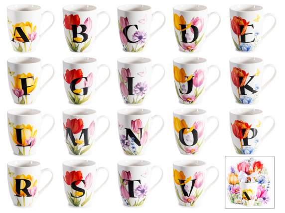 300ml porcelain mug with floral print and letters