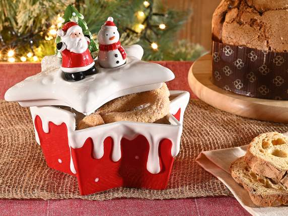 Star shaped ceramic food jar with Christmas decorations