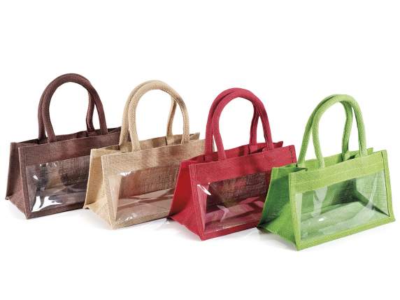 Rectangular Jute Bag with Window and Rope Handles