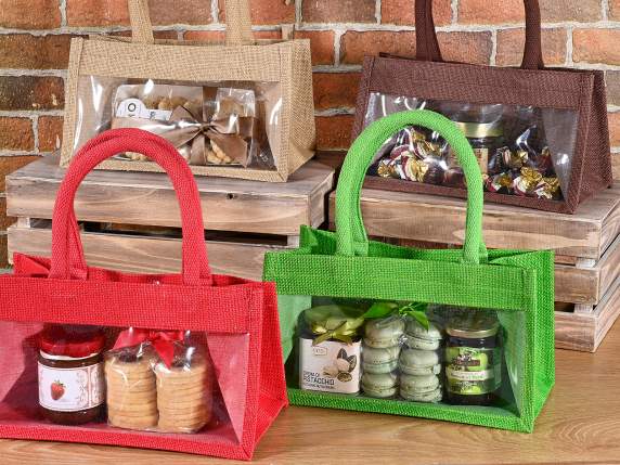 Rectangular Jute Bag with Window and Rope Handles