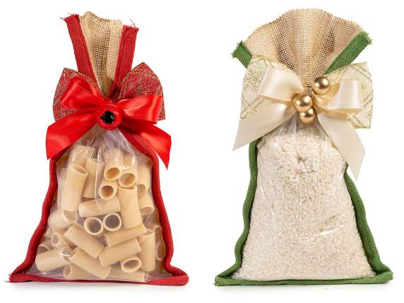 Large jute and plastic food bag with colored edges