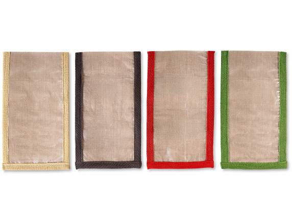 Small jute and plastic food bag with colored edges
