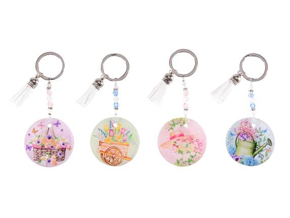 Charm - Keychain in resin with spring decorations and tassel