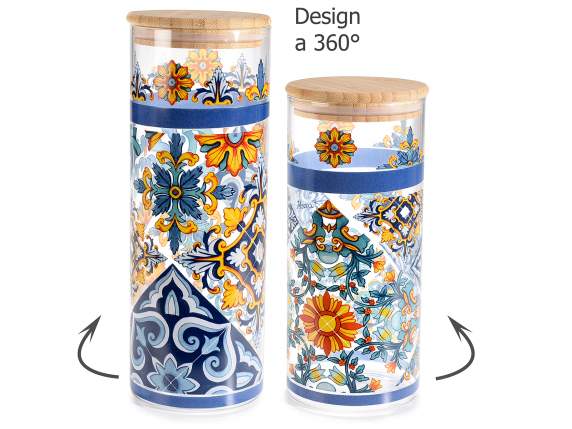 Set of 2 glass food containers with wooden lids