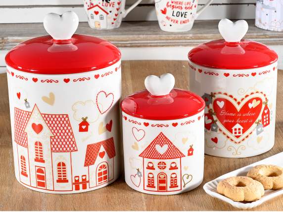 Set of 3 ceramic food jars with lids