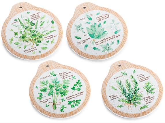 Ceramic trivet with relief and print, cork base