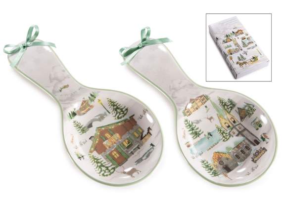Christmas ceramic spoon rest with bow