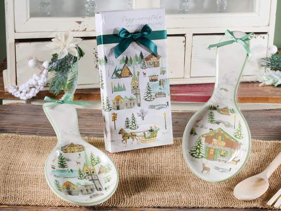 Christmas ceramic spoon rest with bow