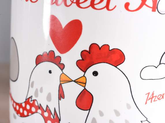 Ceramic utensil holder with chickens