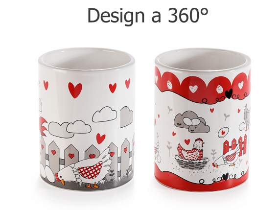 Ceramic utensil holder with chickens