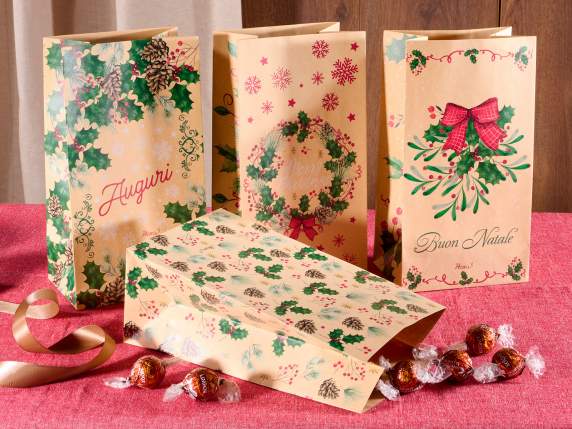 Christmas Kraft Paper Bag Without Handles with Holly