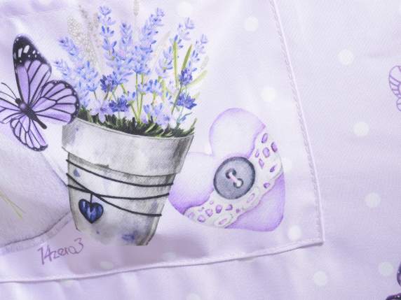 Lavender kitchen apron in fabric with front pocket