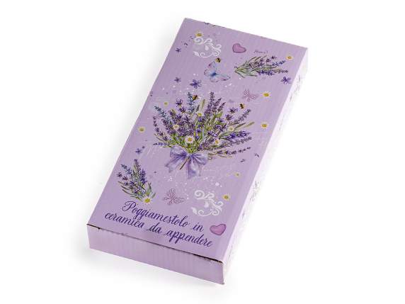 Ceramic spoon rest with lavender and bow decorations