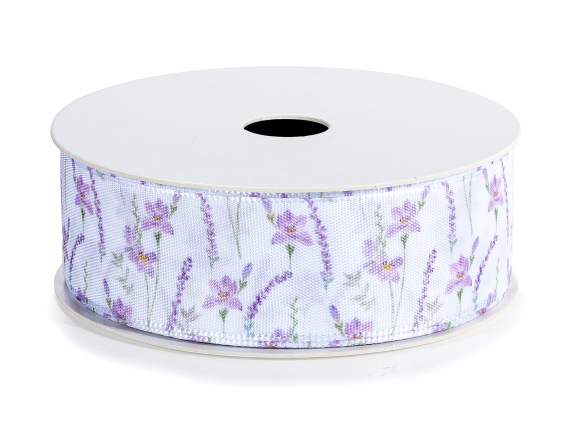 22mm Lavender Floral Print Fabric Ribbon