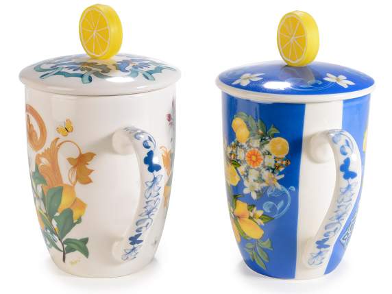 Porcelain mug with lid Mediterranean citrus