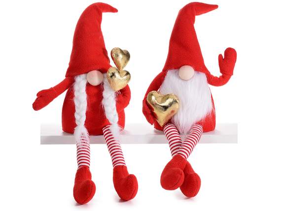 Long legged gnome in love with golden hearts