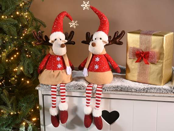 Long legged reindeer made of fabric with a snowflake