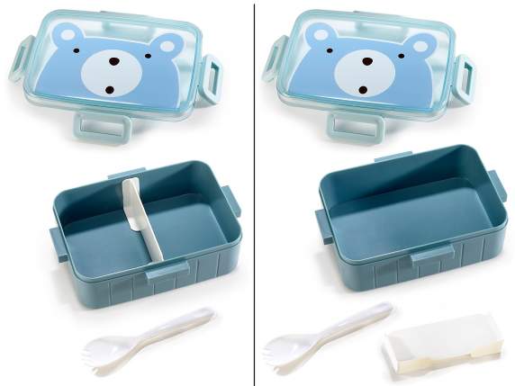 Lunch box-lunch box in polypropylene with fork and stickers