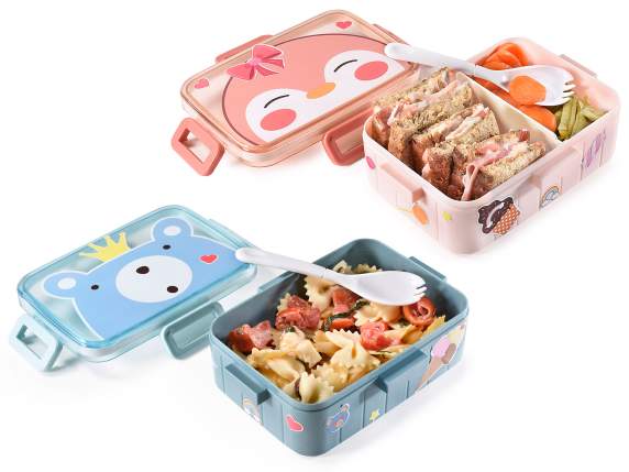 Lunch box-lunch box in polypropylene with fork and stickers