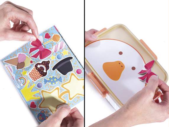 Lunch box-lunch box in polypropylene with fork and stickers