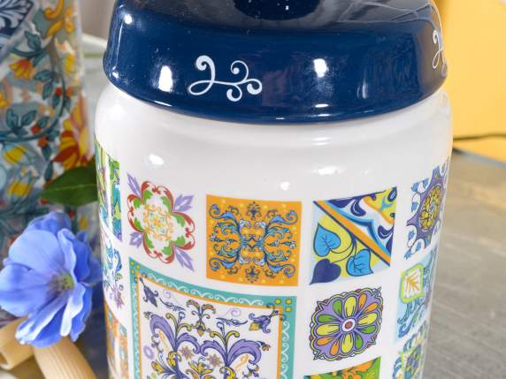 Set of 2 ceramic food jars with Maiolica decorations
