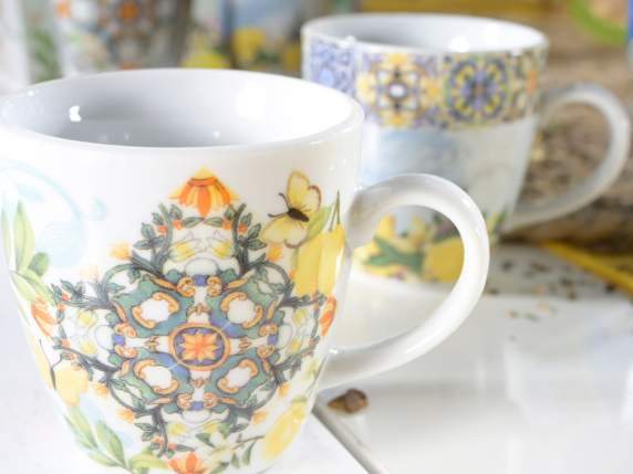 Set of 2 Mediterranean Citrus porcelain cups