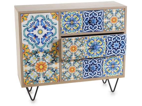 Wooden cabinet with 4 compartments with Maiolica decoratio