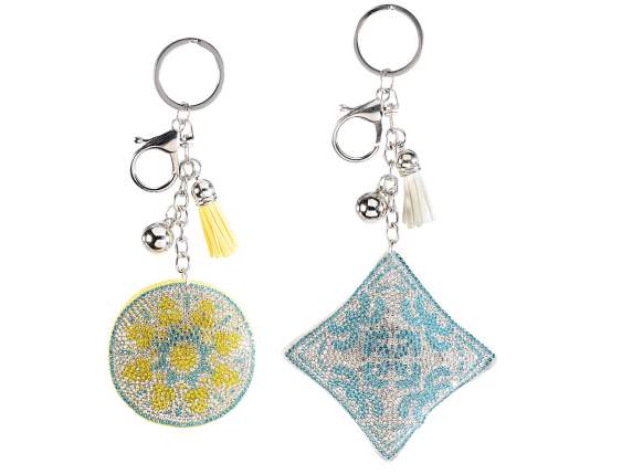 Charm - keychain majolica with rhinestones and pendants