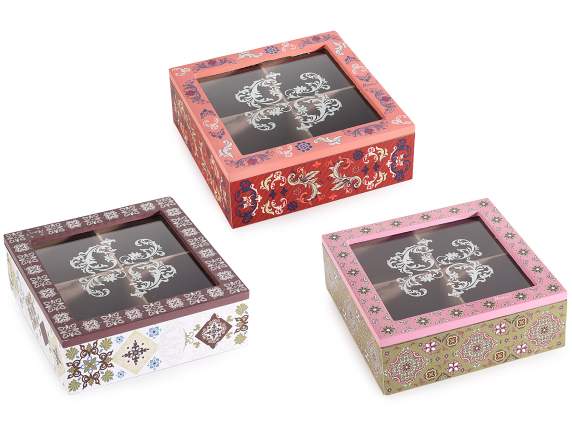 Wooden glass tea-spices box with 4 compartments Maiolica