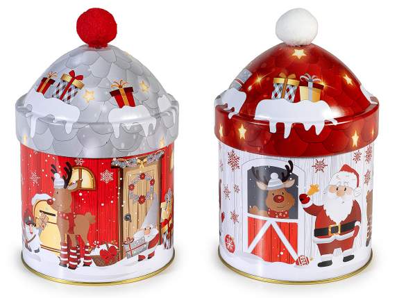 Food grade metal jar with lid and pompom