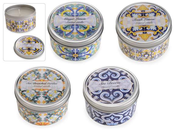 Scented candle in round metal box Maiolica