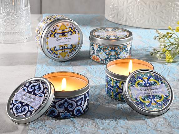 Scented candle in round metal box Maiolica