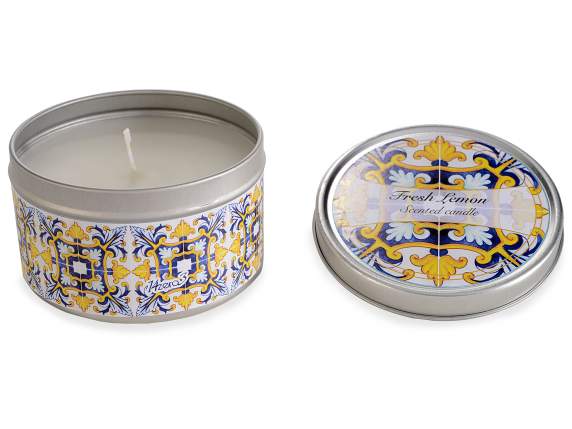 Scented candle in round metal box Maiolica