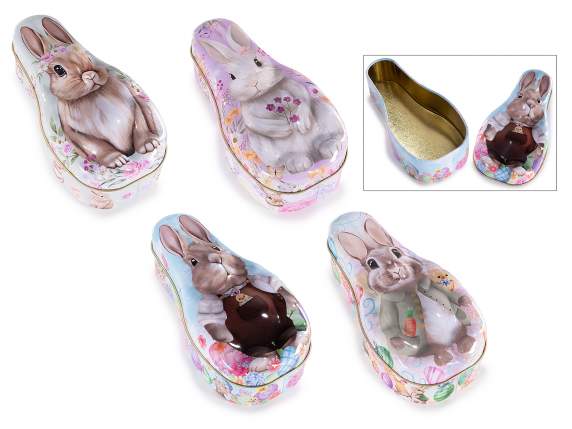 Openable metal box with embossed bunny