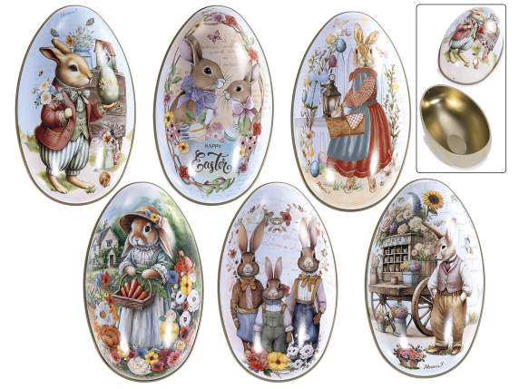 Openable metal egg with Easter print to place on a table