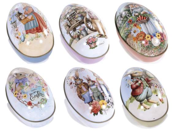 Openable metal egg with Easter print to place on a table