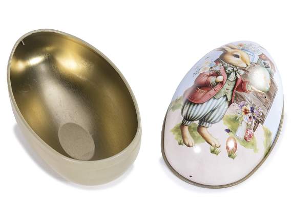 Openable metal egg with Easter print to place on a table