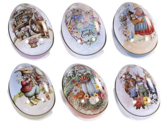 Openable metal egg with Easter print to place on a table