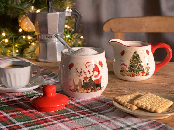 Christmas ceramic milk jug and sugar bowl with lid