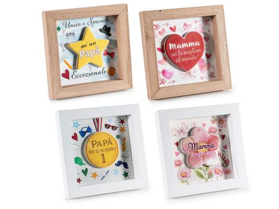 Wooden frame with embossed mum and dad decoration and print