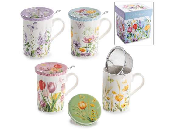 350ml porcelain tea cup, steel filter and lid