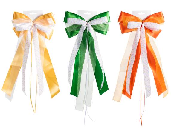 Multi-bow in satin, organza and colored fabric