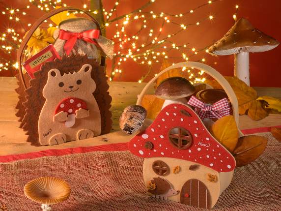 Mushroom and hedgehog cloth bag with embossed decorations