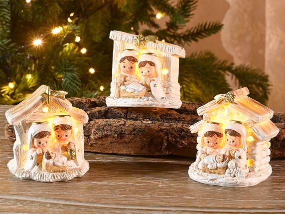 Nativity scene in colored resin with golden star and LED