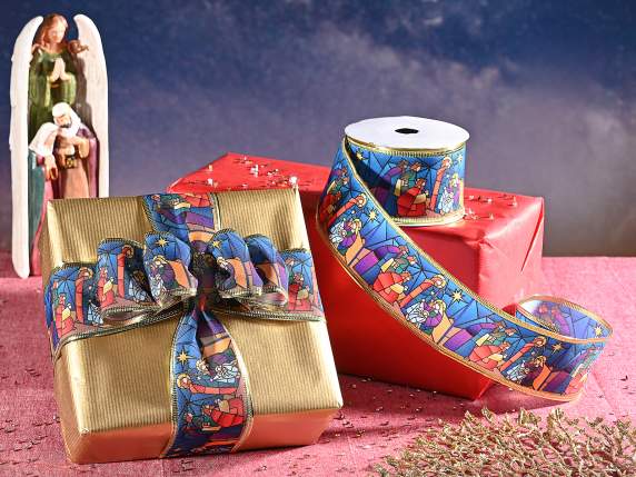 63mm Christmas ribbon with shapeable edge Nativity