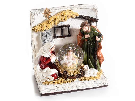 Book-shaped nativity scene in resin with snowball, glitter