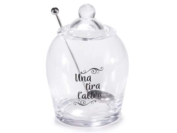 Glass food container with spoon and lid