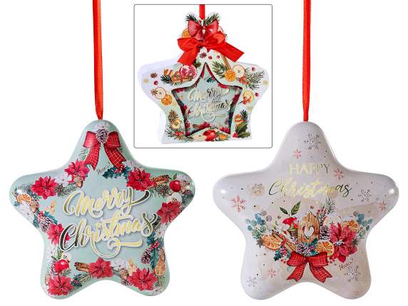 Star-shaped metal box with decorations, with Christmas pack